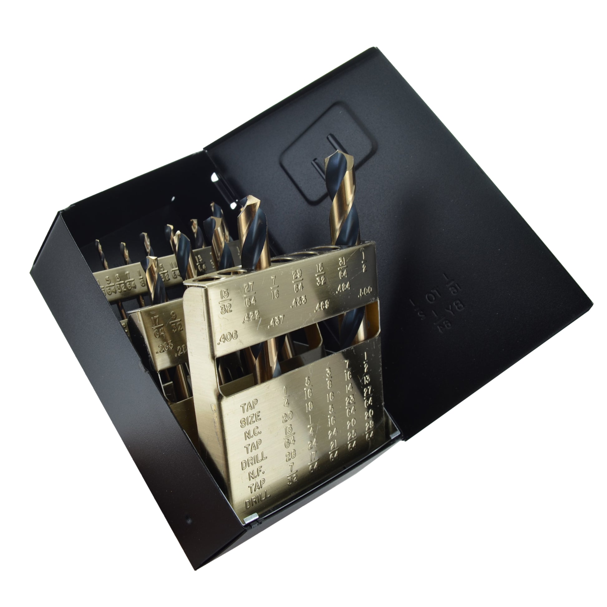 13 Piece Amber Gold Hi-Molybdenum Tool Steel Mechanics Length Drill Starter Set With 29 Slot Black Index