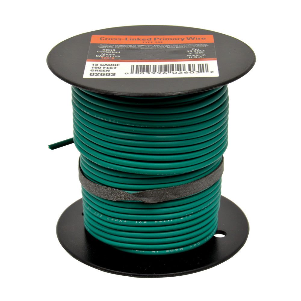 12 Awg Cross Link Primary Wire 100 Foot Roll Green
