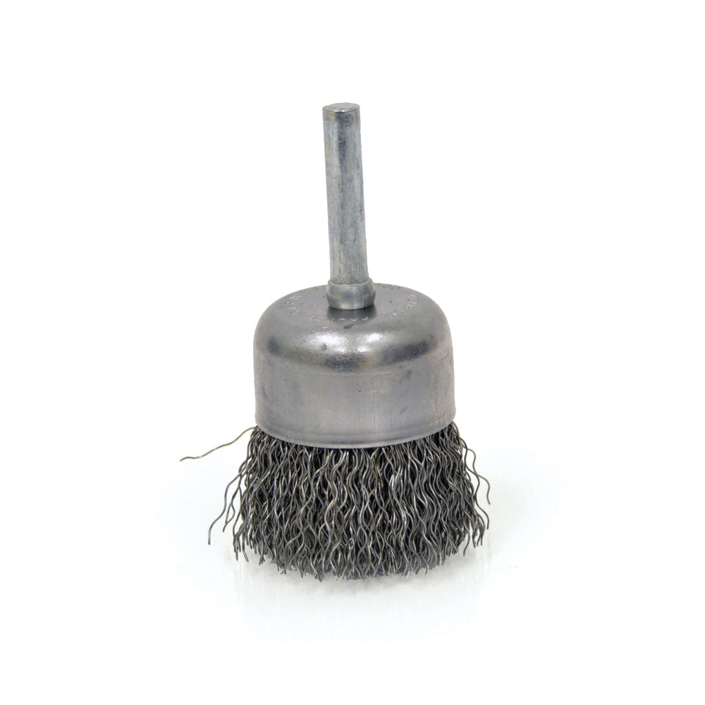1-1/4 Inch x 0.014 Inch x 1/4 Inch Stem Mounted Carbon Steel Crimped Wired Cup Brush