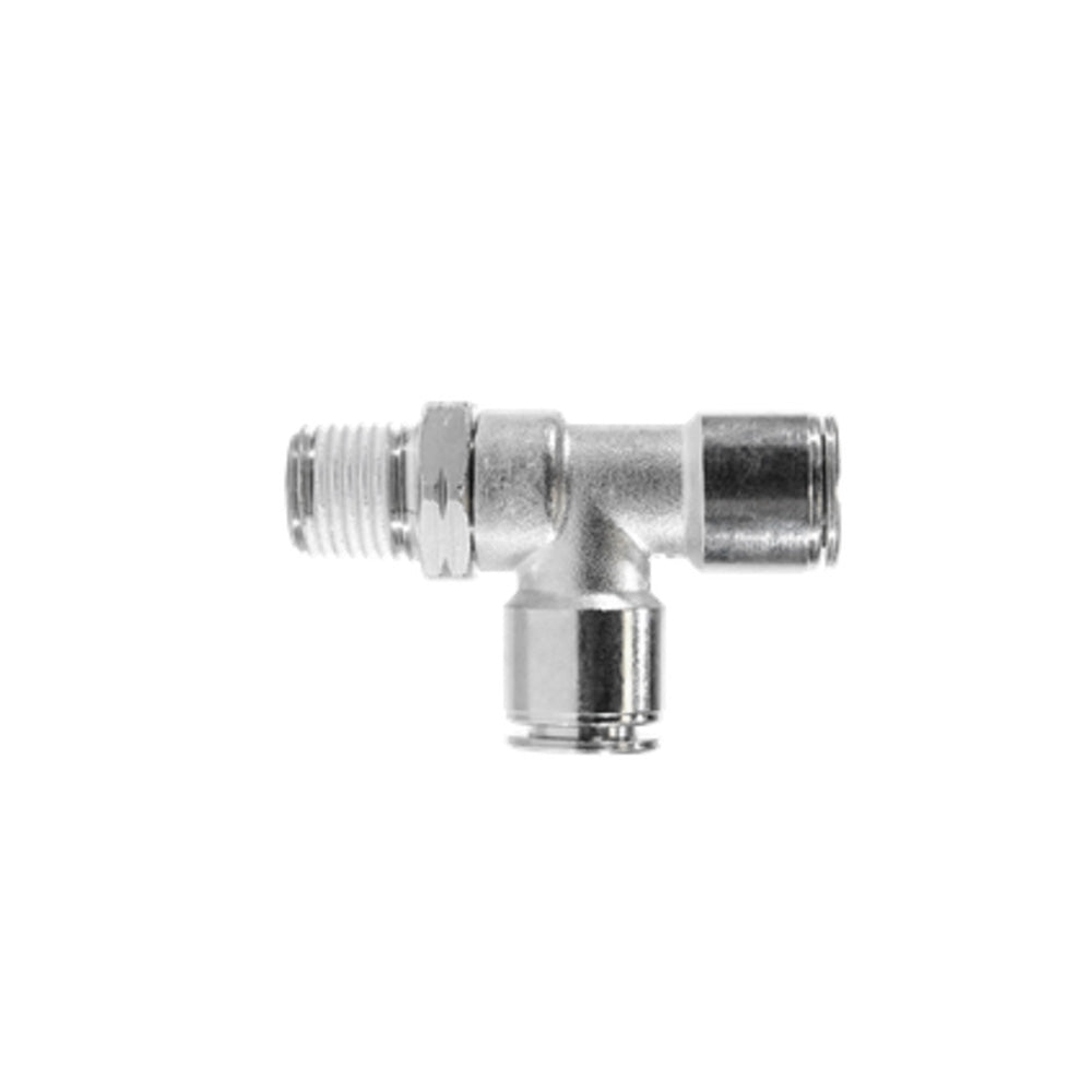 1/8 Inch X 1/8 Inch Nickel Plated Brass Push-In Male Run Tee Swivel