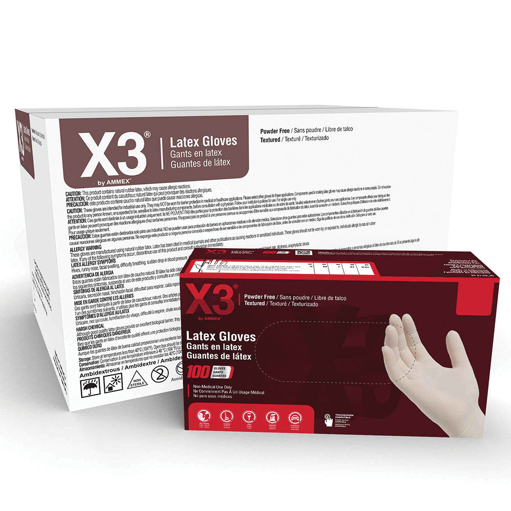 Ammex Small 3 Mil Ivory Textured Latex Powder Free Lx3® Standard Industrial Glove - 100 Per Box