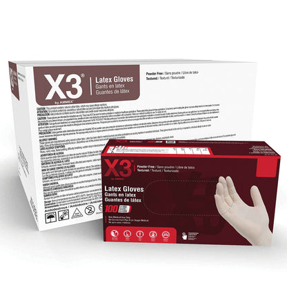 Ammex X-Large 3 Mil Ivory Textured Latex Powder Free Lx3® Standard Industrial Glove - 100 Per Box