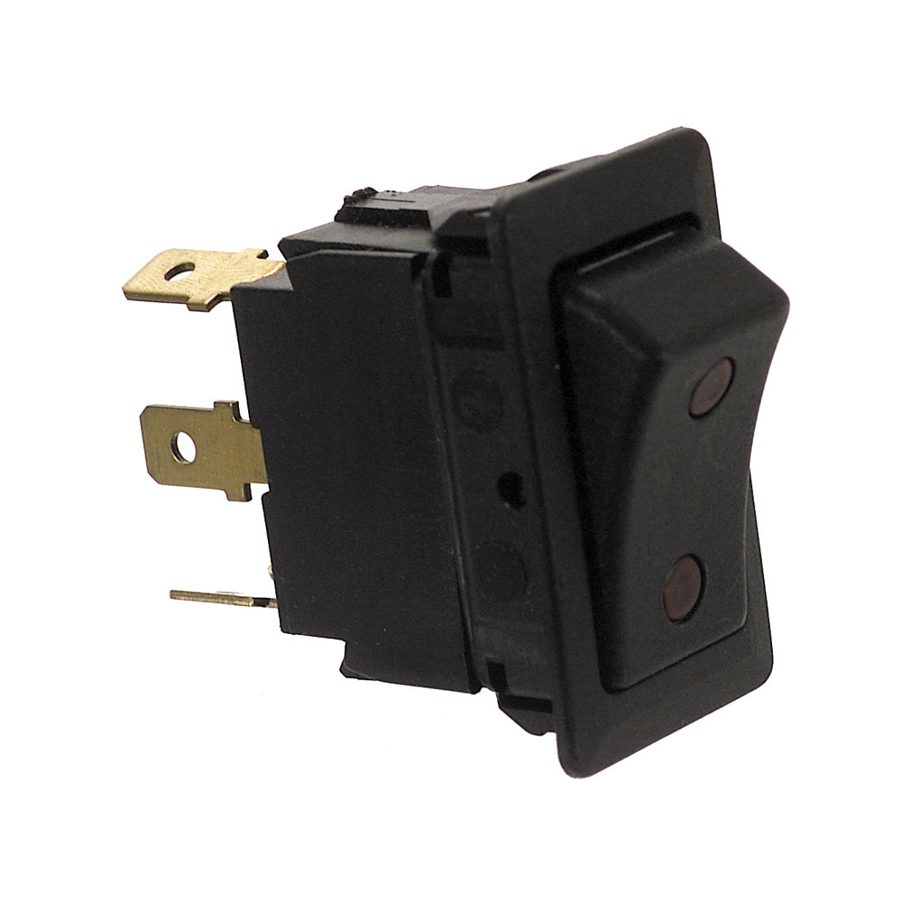 24 Volt Dc Spst On-Off Maintained Three Blade Terminal Non-Glare Matte Black Plastic Switch With Dependent Illumination