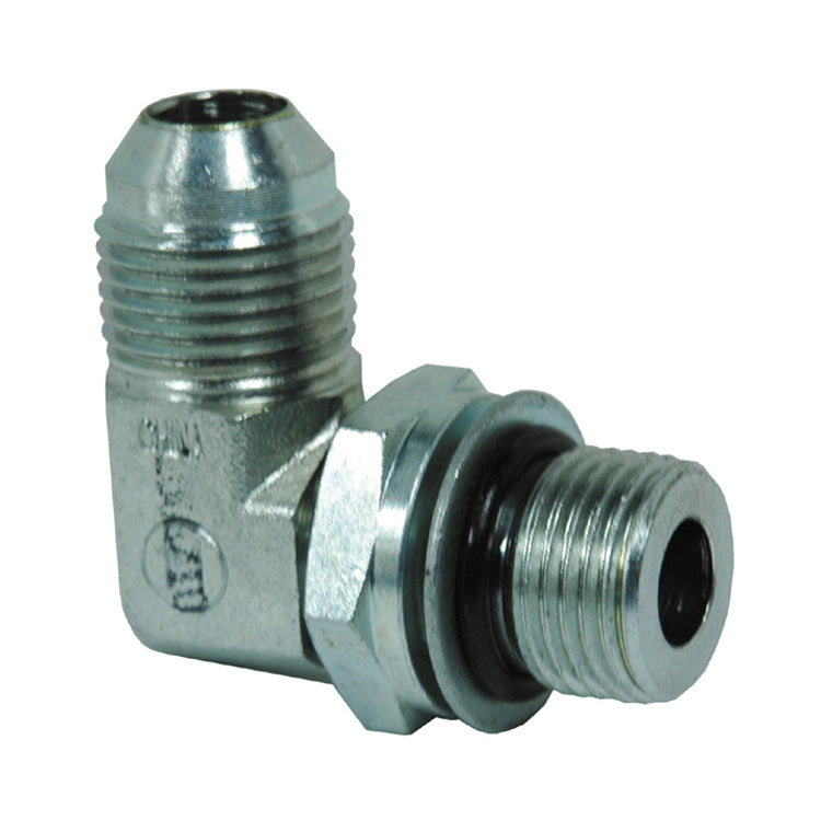 M18 x 1/2" 10000 Psi Zinc Plated Crbn Steel 90° Elbow-Male JIC 37° To Male Metric Straight Thread O-Ring Male Boss O-Ring Adapter