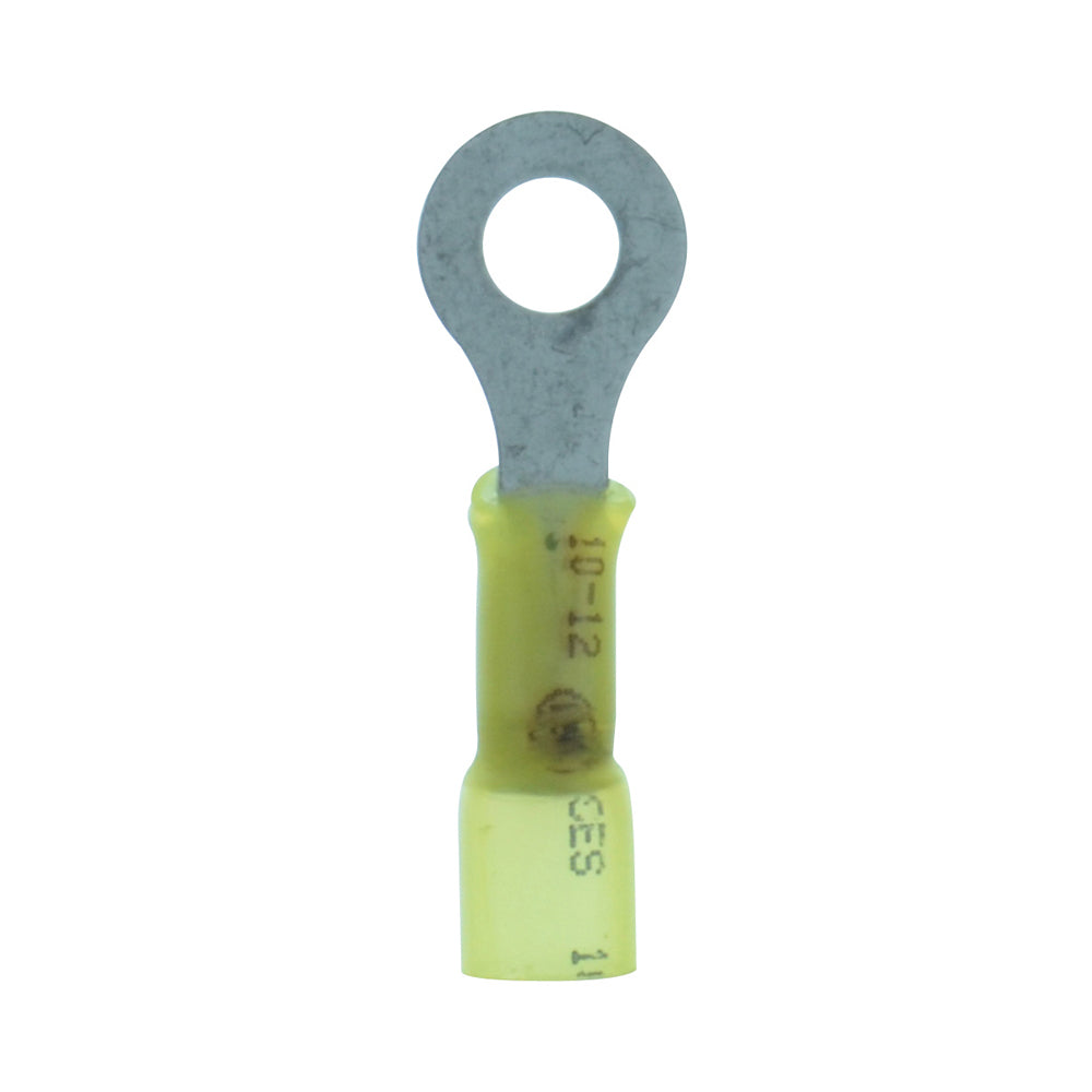 12-10 Gauge Lead Free Heat Shrink- Crimp & Solder Ring Terminal 1/4 Inch Stud Yellow