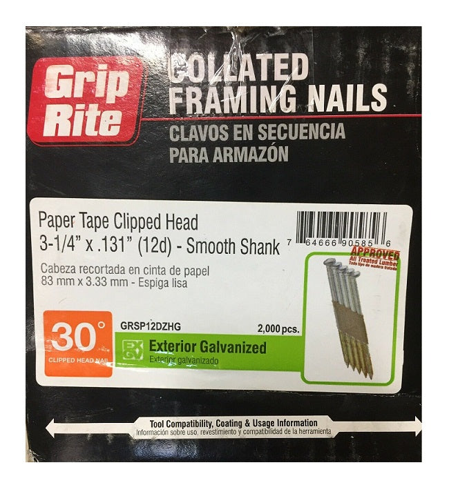 30 O Paper 3-1/4"X.131 Hg Smooth Nails 2000 Per Box
