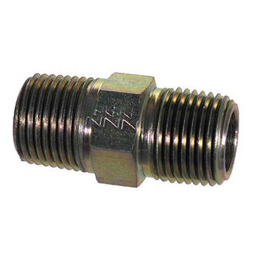 1/2 Inch X 3/8 Inch 6000 Psi Zinc Plated Yellow Dichromate Carbon Steel Hex Pipe Nipple