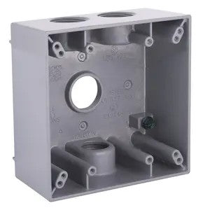 2-Gang Weatherproof Box, Four 3/4 In. Threaded Outlets, Gray