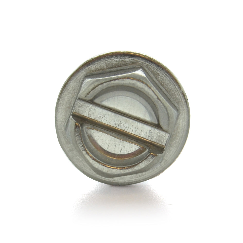 1/4-20 x 3/4 Inch Coarse Plain 18-8 (A2) Stainless Steel Hex Slotted Drive Indented Hex Washer Head Machine Screw