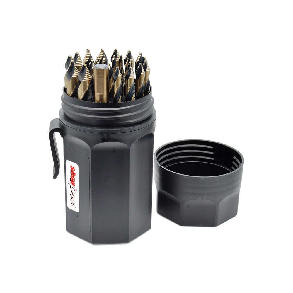 29 Piece ShopPro Cyclone Mechanics Length Drill Set Set 3 Flats On Shank with Plastic Case 1/16" - 1/2" By 64ths
