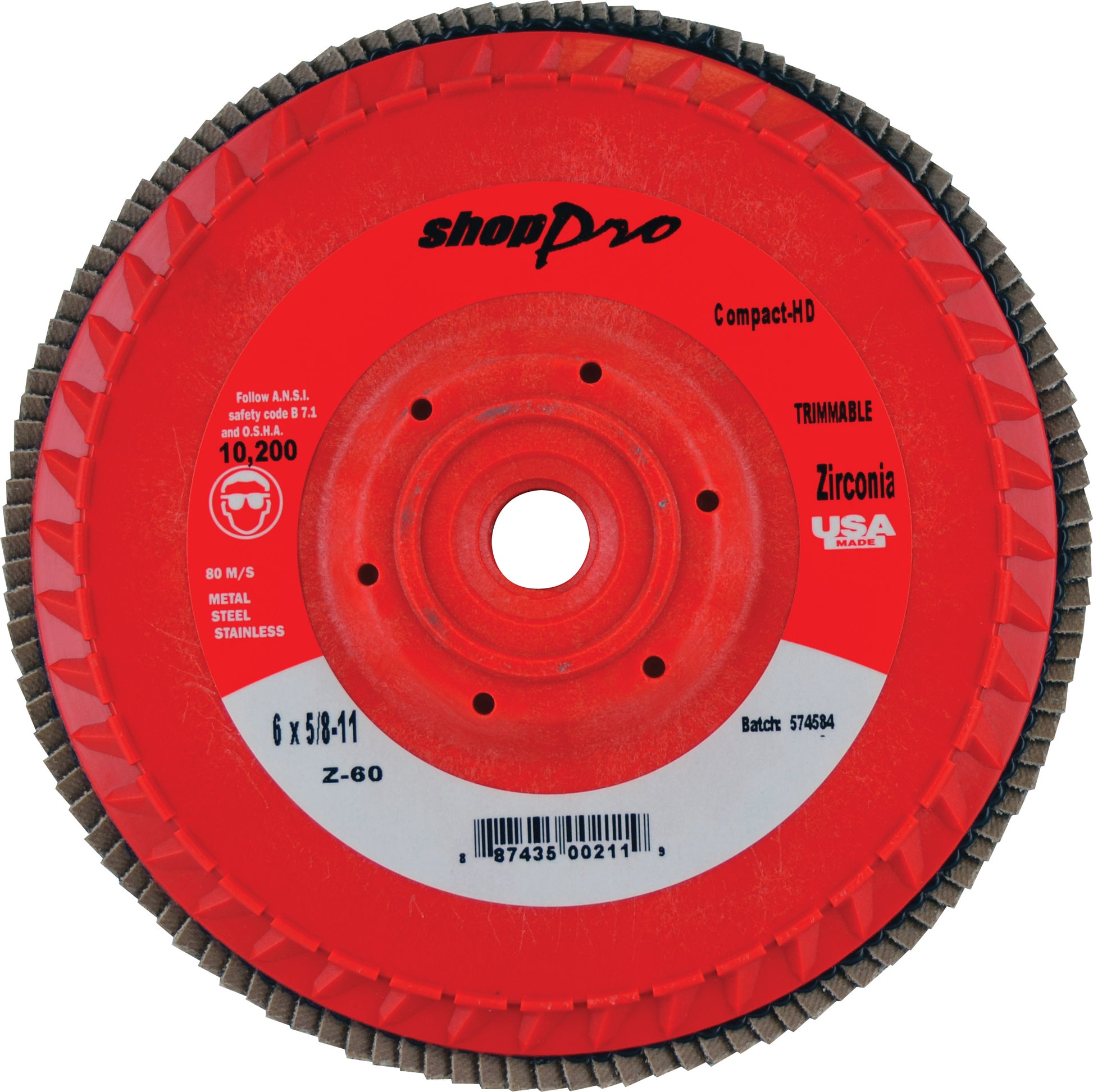 6 Inch X 5/8-11 Inch Shop Pro Trimmable Flap Disc - 60 Grit
