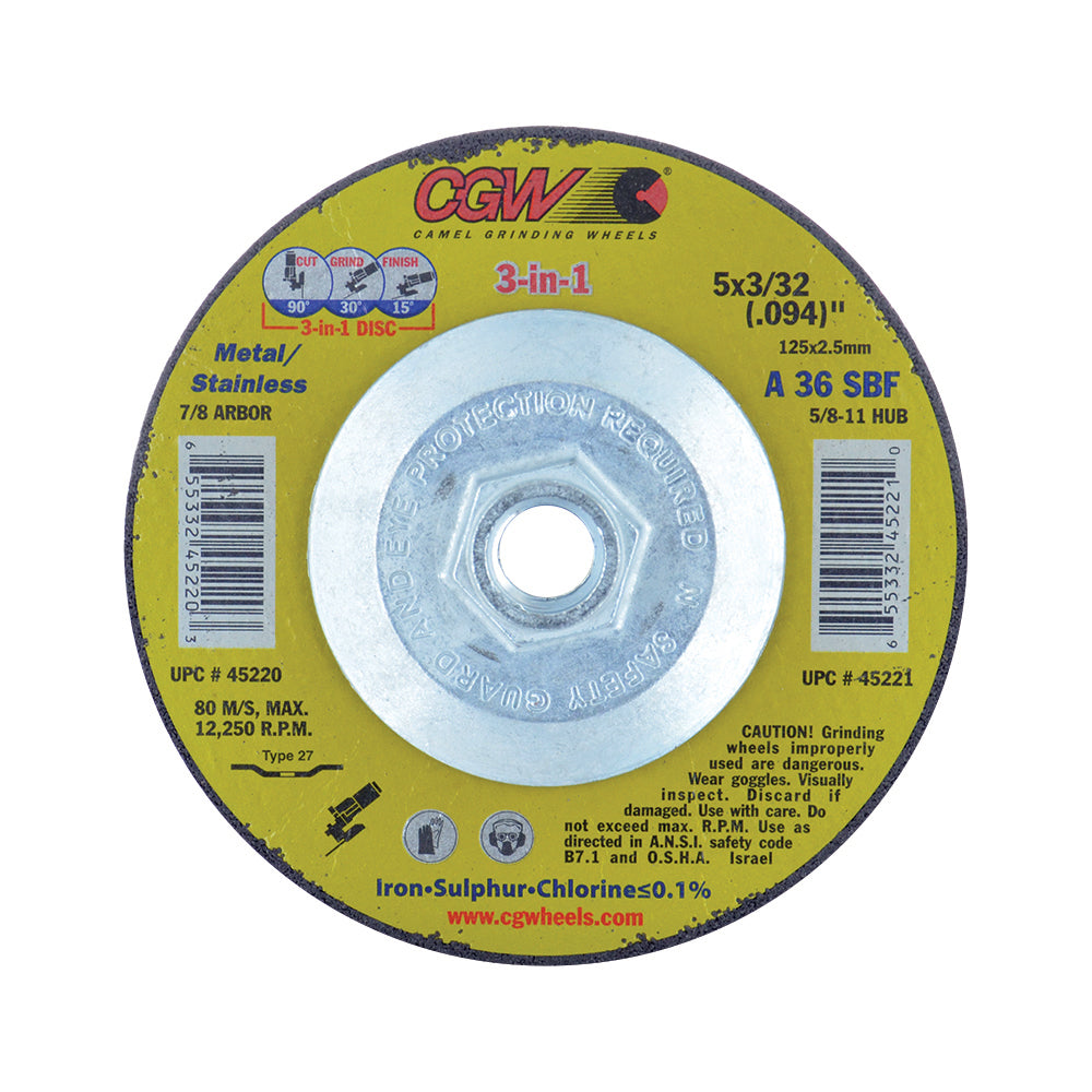 5 Inch x 3/32 Inch x 5/8 Inch-11 Type 27 Depressed Center Cut-Off Wheel A30S