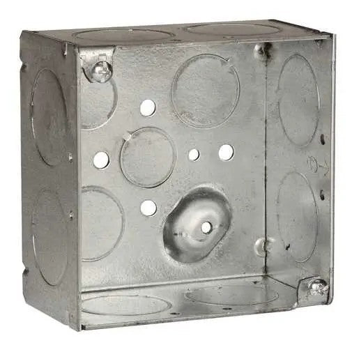 4 In. Square Box, Welded, 2-1/8 In. Deep, Two 3/4 In., Two 1/2 In., & Eight 1 In. Ko'S