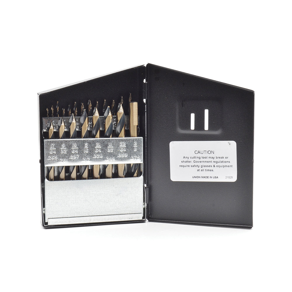 21 Piece ShopPro Cyclone Mechanics Length Drill Set- 3 Flats On Shank- With Rugged Heavy Gauge All�Steel Case Index 1/16 Inch - 3/8 Inch by 64ths