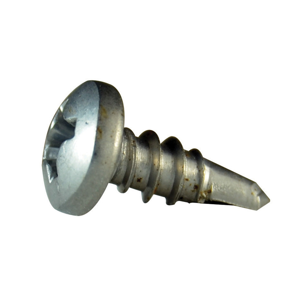 #6 x 3/8 Inch Plain 410 Stainless Steel #2 Point Pan Head Self-Drilling Tek Screw