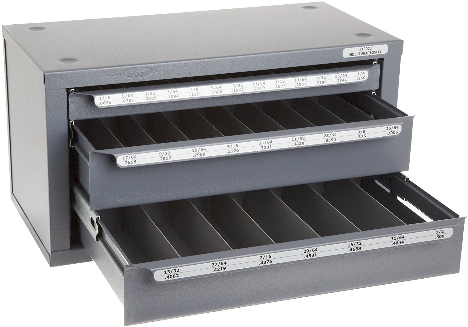 29 Slot Fractional Size Drill Dispenser For 1/16-1/2 Gray Steel