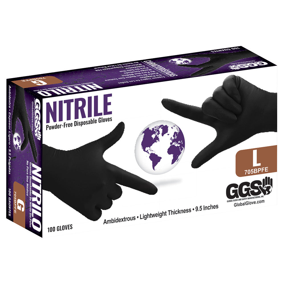 Global Glove Nitrile Powder-Free Industrial Black 3.5-Mil Disposable Gloves