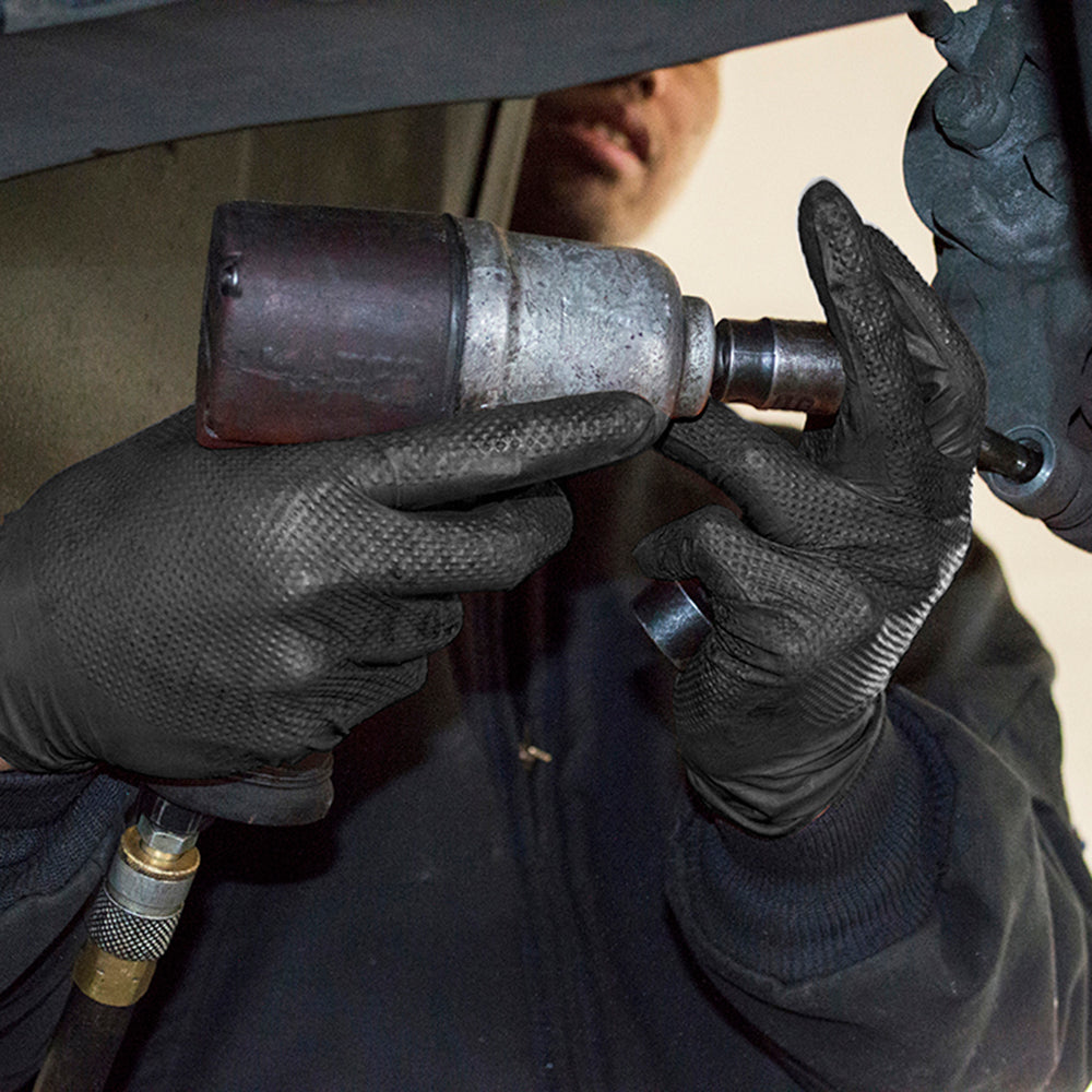 Ammex Gloveworks Heavy Duty Black Nitrile Textured Nitrile Gloves Box of 100, 6 mil