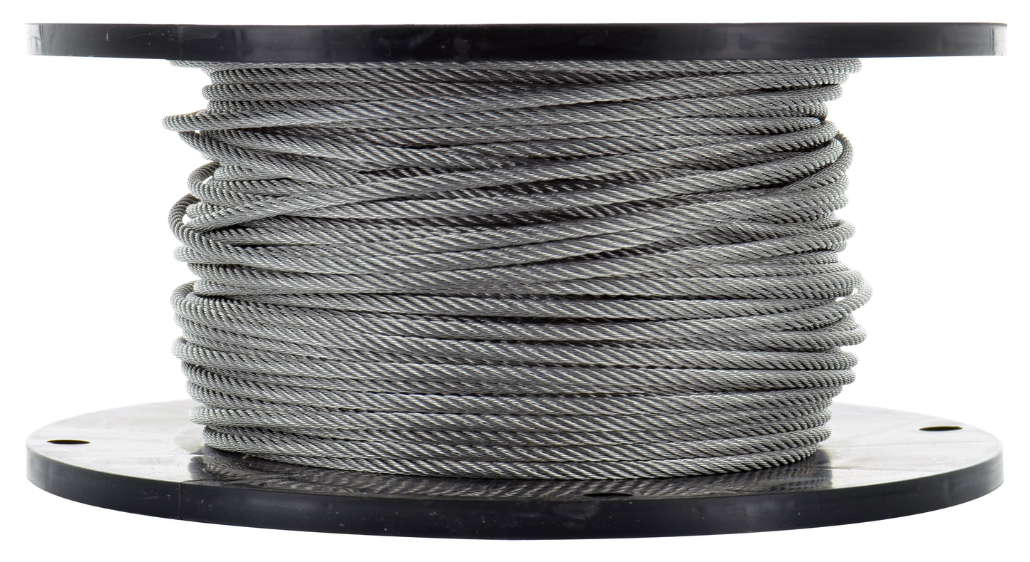 1/4 Inch X 250 Ft 7X7 Strands 7000 Lb 304 Stainless Steel Uncoated Galvanized Aircraft Cable