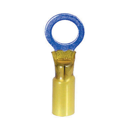 12-10 Gauge Ring Terminal 3/8" Stud Heat Shrink Nylon Insulated Yellow