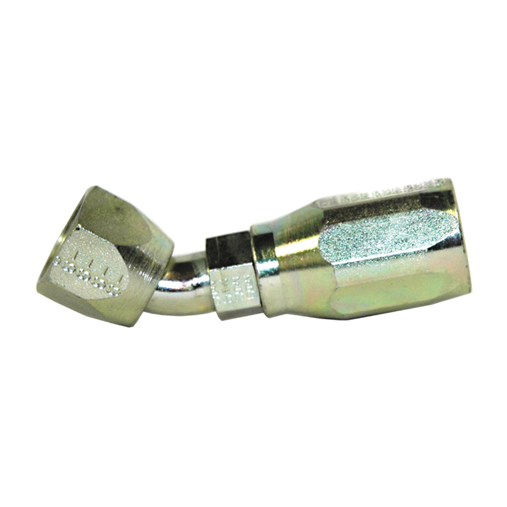 5/16 Inch X 3/8 Inch JIC 37 Degree Female Swivel 45 Degree Tube Elbow Yellow Zinc 247 N Series Weatherhead Field Attachable Coupling