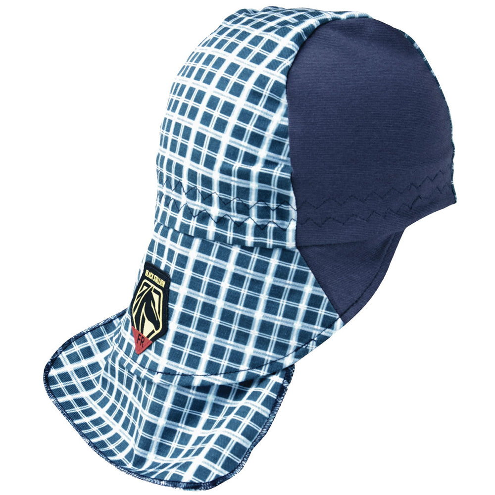 Fr Cotton Welding Cap With Hidden Bill Extension, Blue Plaid