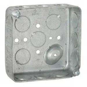 4 In. Square Box, Welded, 2-1/8 In. Deep, Two 3/4 In., Two 1/2 In., & Eight 1 In. Ko'S