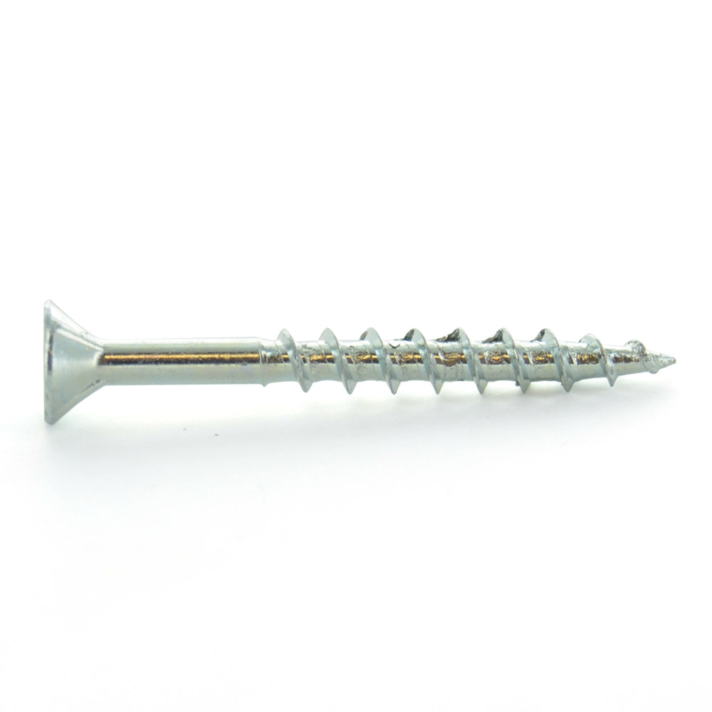 #8 x 1-1/4 Inch Zinc Plated Steel Type 17 Point Square/Phillips Flat Head With Nibs Wood Screw