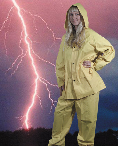 Yellow PVC/Polyester 3 Piece Rainsuit - Large
