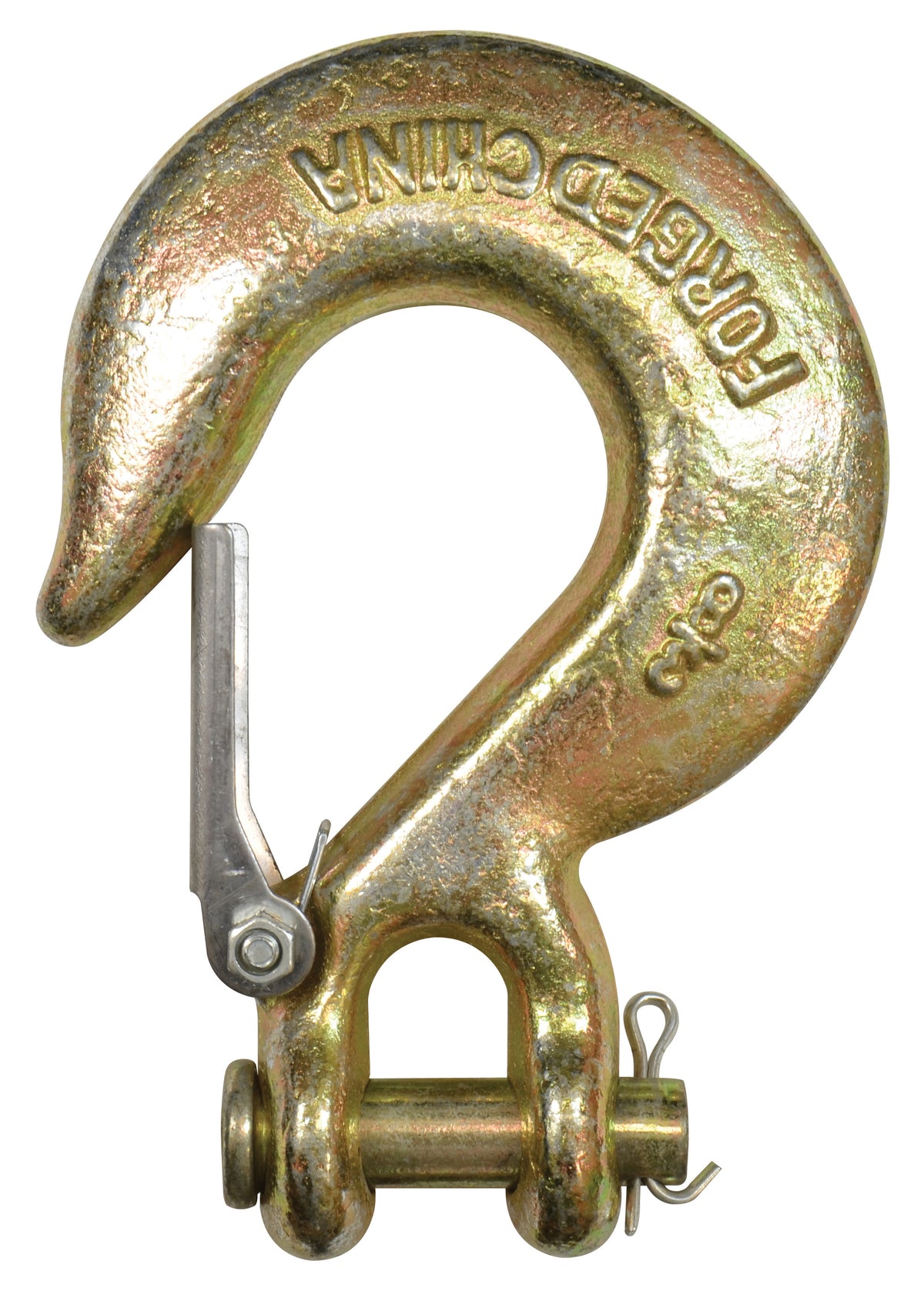 1/2 Inch Grade 70 Plated Yellow Chromate Forged Steel Latch Installed Alloy Clevis Slip Hook
