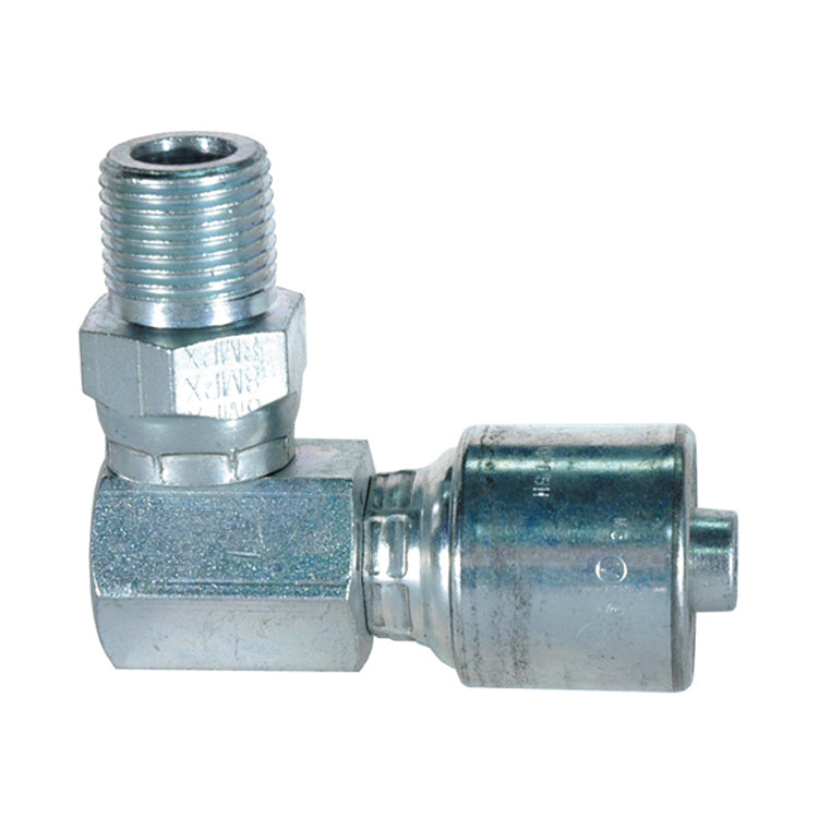 3/4" x 3/4" Male Pipe Swivel -90° Block (NPTF -Wout 30° Cone Seat) Tuffcoat Lead Free Megacrimp Coupling