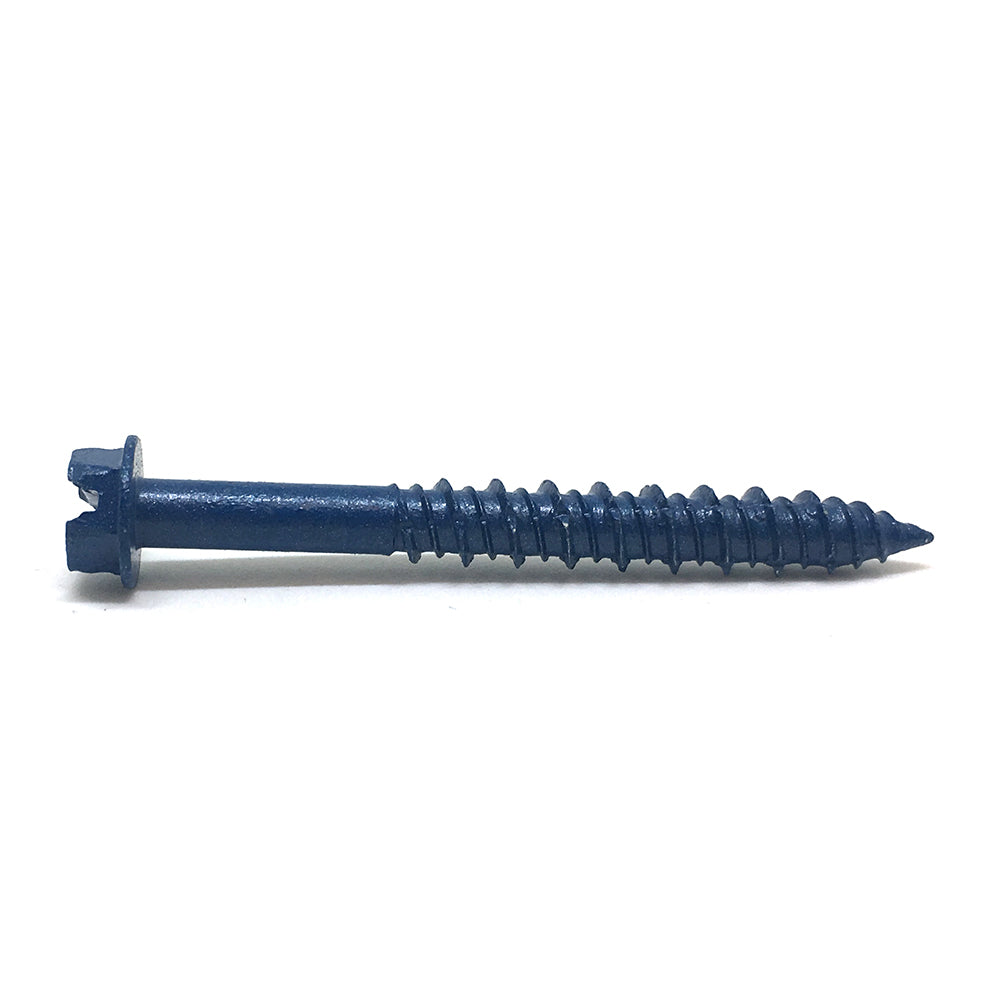 3/16 Inch X3-1/4 Inch Slotted Hex Head Concrete Screw Anchor Blue Ceramic Coated Carbon Steel
