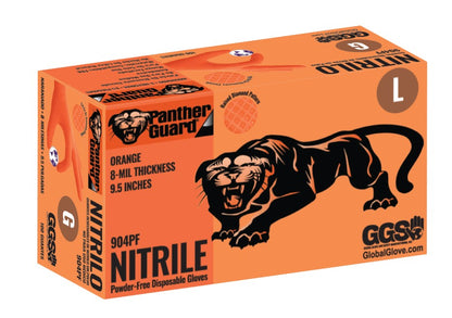 Panther-Guard� High-Visibility Orange Nitrile, Powder-Free, Industrial-Grade, Raised Diamond Pattern, 8-Mil- 9.5-Inch Disposable Gloves - Medium