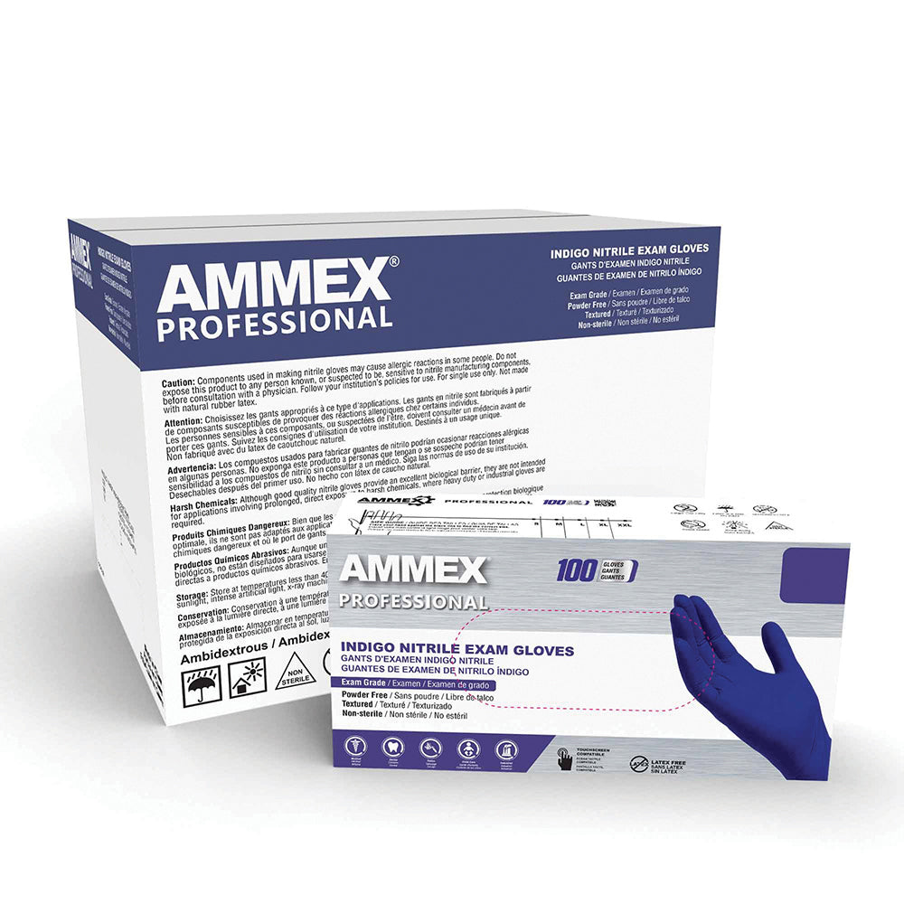 Ammex Professional Indigo Nitrile PF Exam Small Gloves
