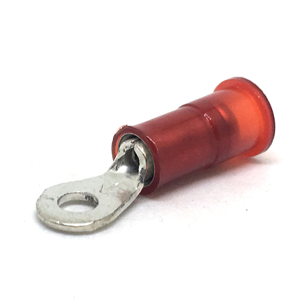 22-18 Gauge Nylon Insulated Ring Terminal Red #4 Stud