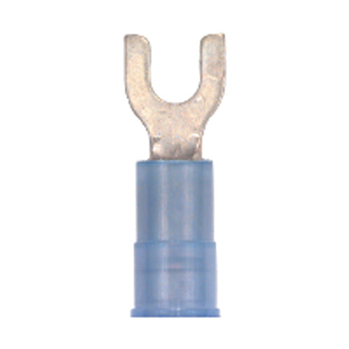 16-14 Gauge Fork Spade Terminal #6 Stud Nylon Insulated Blue
