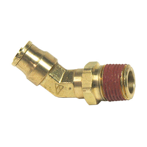 3/8 Tube  x 3/8 Inch Push On Brass Push On D.O.T. Air Brake 45 Degree Male Elbow Swivel