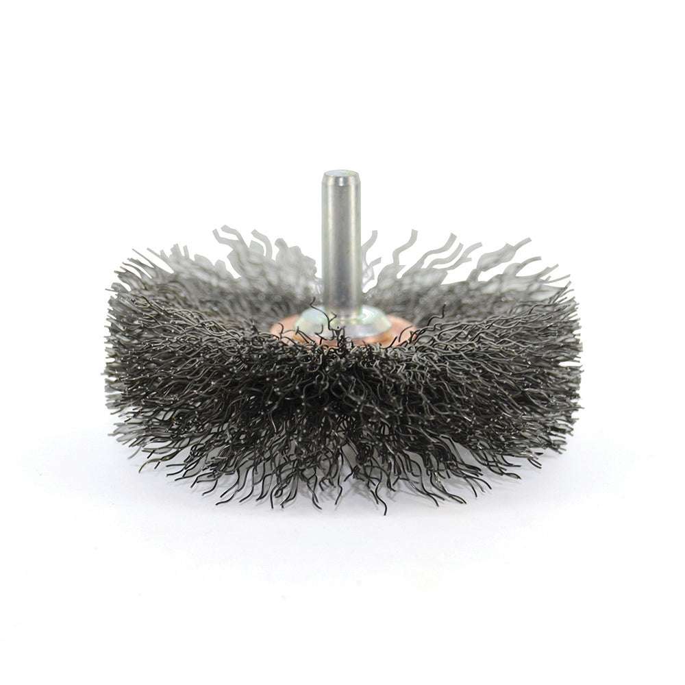 3 Inch x 0.014 Inch x 1/4 Inch Stem Mounted Carbon Steel Crimped Conflex Narrow Face Wheel Brush