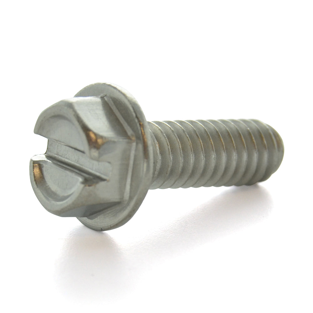 1/4-20 x 3/4 Inch Coarse Plain 18-8 (A2) Stainless Steel Hex Slotted Drive Indented Hex Washer Head Machine Screw