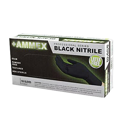 Ammex Black Powder-Free Nitrile Exam Gloves Box of 100, 4 mil