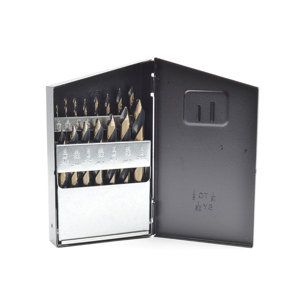 15 Piece ShopPro Cyclone Mechanics Length Drill Set- 3 Flats On Shank- With Rugged Heavy Gauge All�Steel Case Index 1/16 - 1/2 Inch By 32nd's