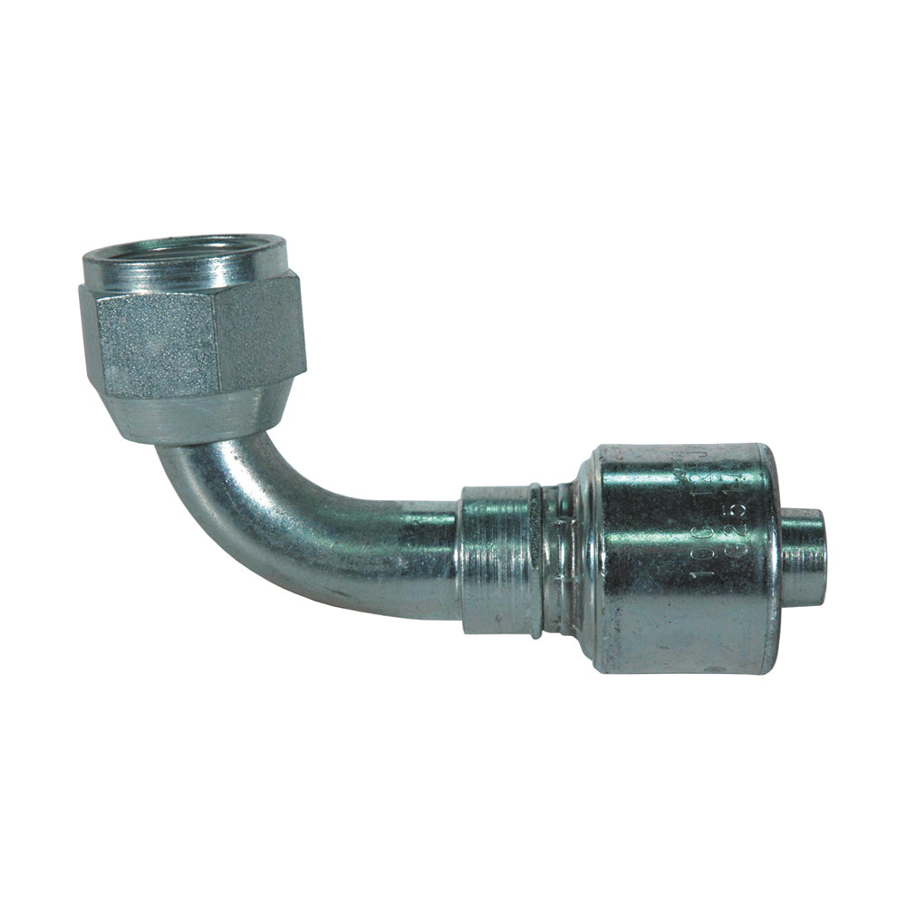 1/4 Inch x 1/4 Inch MEGA CRIMP JIC FEMALE SWIVEL 90-DEGREE ELBOW SHORT DROP