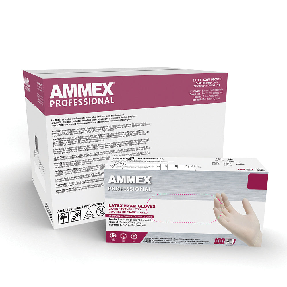 Ammex Large 5 Mil Ivory Textured Latex Powder Free Gloveplus Premium Exam Glove - 100 Per Box