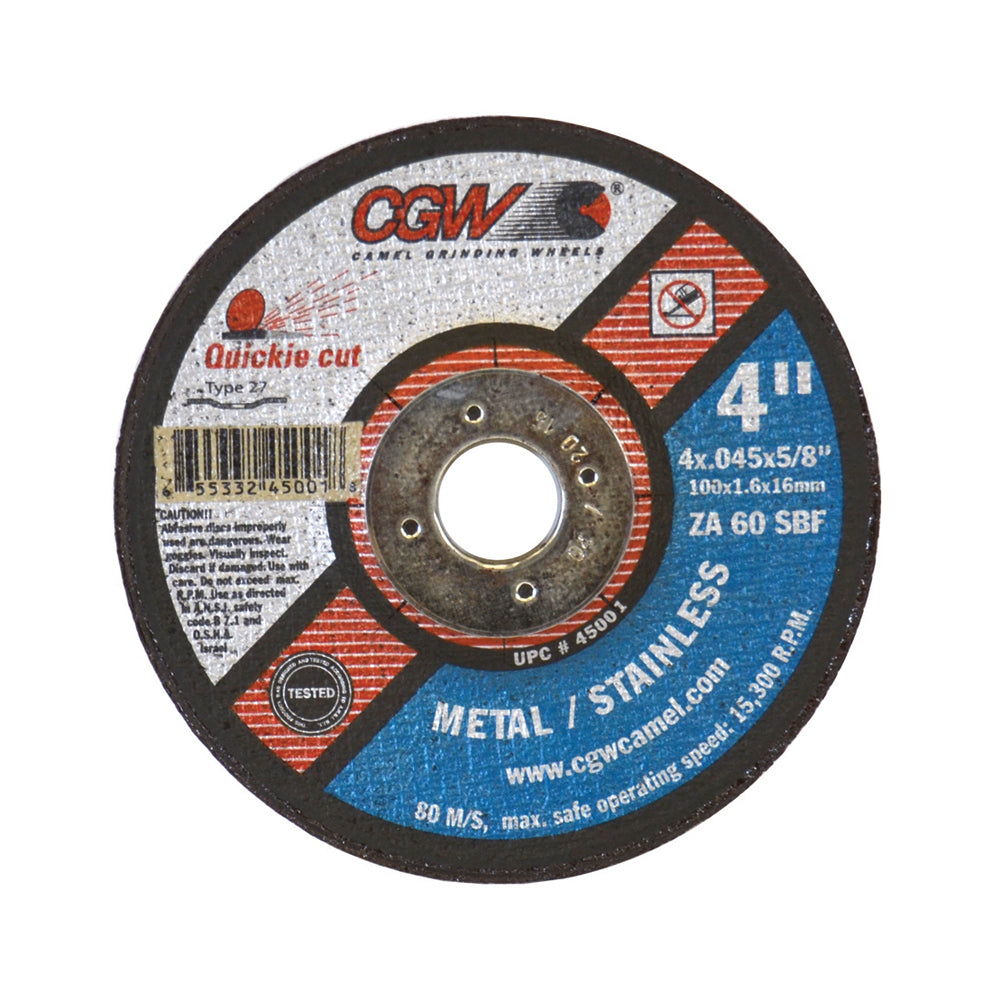 4 Inch X 0.045 Inch X 5/8 Inch Za60-S-Bf Quickie Cut™ Thin Reinforced Cut-Off Wheels Type 27