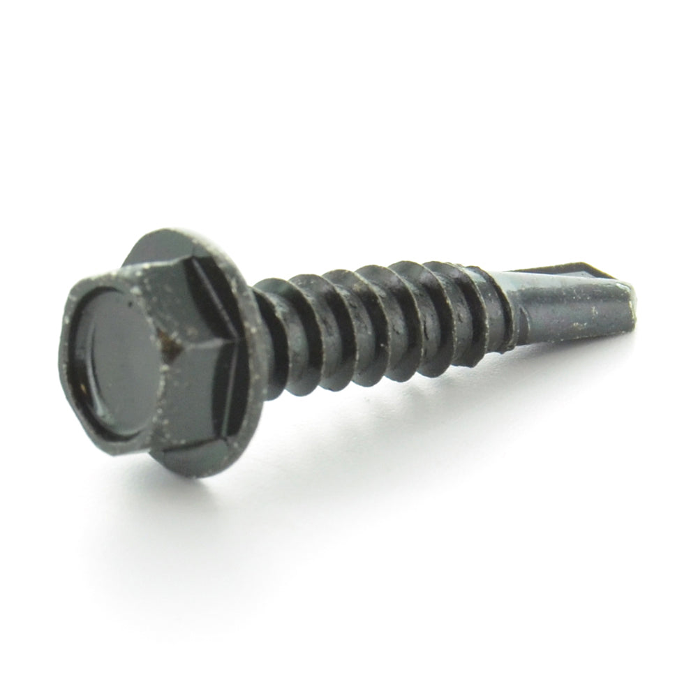 #10 x 1 Inch Black Oxide Hardened Steel #3 Point Indented Hex Washer Head Self-Drilling Tek Screw