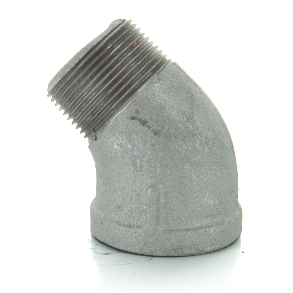 1/2" Schedule 40  Female NPT Galvanized Welded Malleable Iron 45 Degree Street Elbow USA