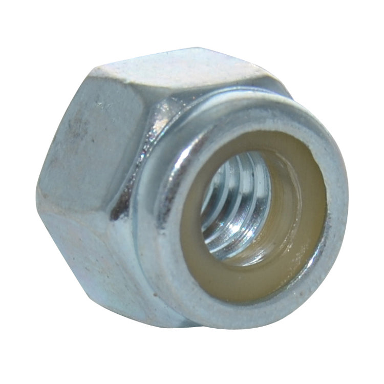 M12 x 1.75 Coarse Din 982 Zinc Plated Class 8 White Nylon Insert Lock Nut Tall