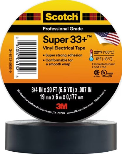 3/4 Inch x 20 ft 3M Scotch Super 33+� Electrical Tape Black Pvc