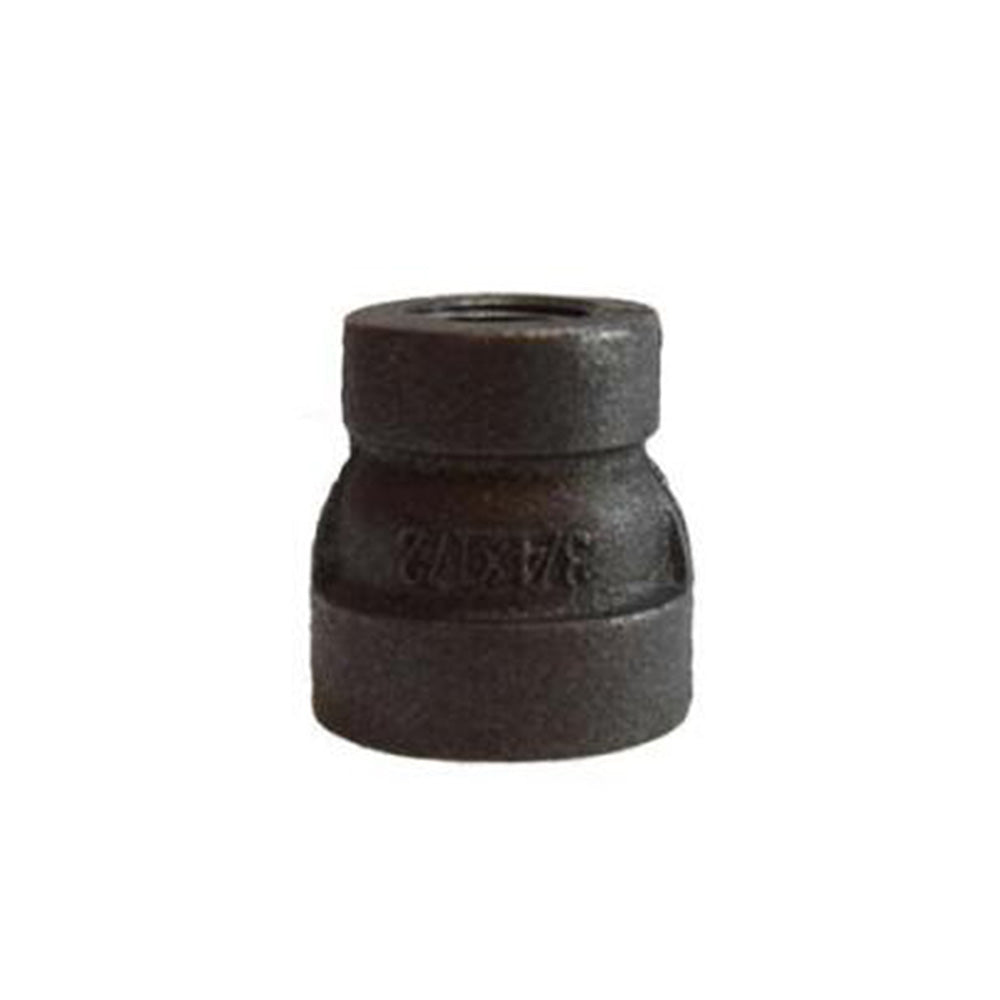 1/2 Inch x 1/4 Inch Sch 80 FNPT Black Malleable Iron Reducing Coupling.