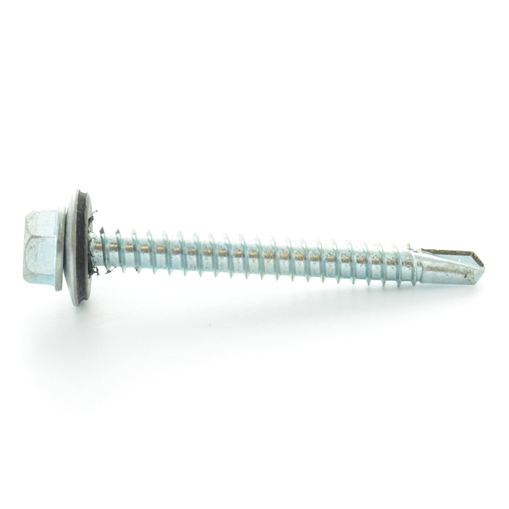 #10-16 x 1 Inch Zinc Plated Steel #3 Point Indented Hex Washer Head Self-Drilling Tek Screw With Bonded Neoprene Washer